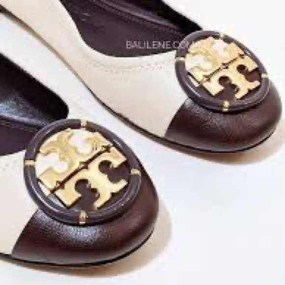 NIB Tory Burch Multi Logo Cap-Toe Ballet In New Cream/Plum - 9 10.5